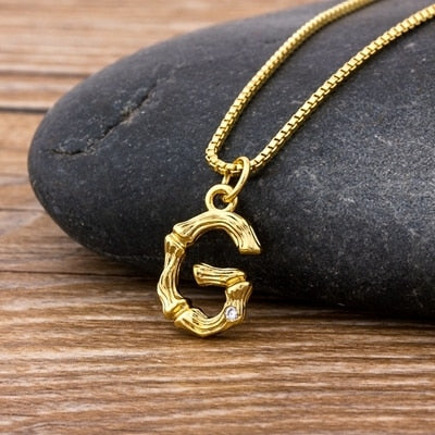 Metal Bamboo Necklace with Initial G for Women and Men in Gold Color