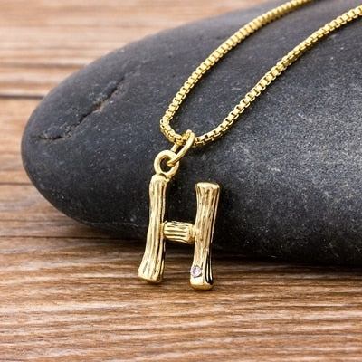 Metal Bamboo Necklace with Initial H for Women and Men in Gold Color