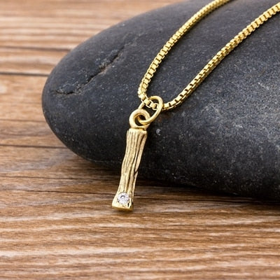 Metal Bamboo Necklace with Initial I for Women and Men in Gold Color