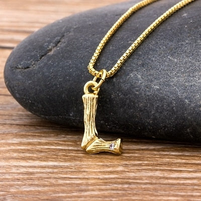 Metal Bamboo Necklace with Initial L for Women and Men in Gold Color