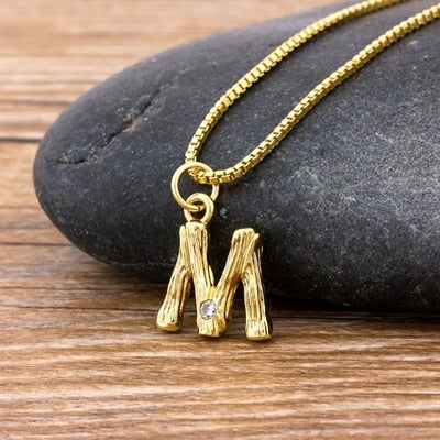 Metal Bamboo Necklace with Initial M for Women and Men in Gold Color