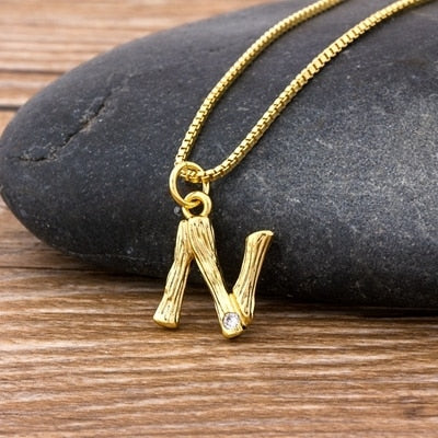 Metal Bamboo Necklace with Initial N for Women and Men in Gold Color