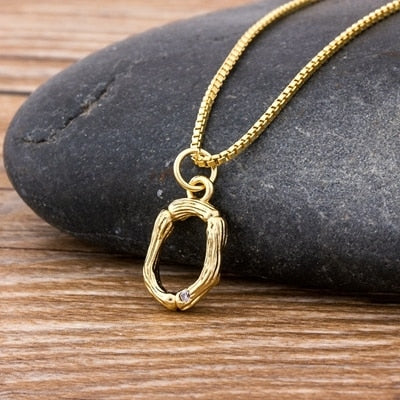 Metal Bamboo Necklace with Initial O for Women and Men in Gold Color