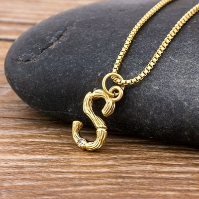 Metal Bamboo Necklace with Initial S for Women and Men in Gold Color