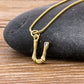 Metal Bamboo Necklace with Initia U for Women and Men in Gold Color