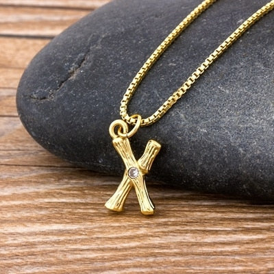Metal Bamboo Necklace with Initial X for Women and Men in Gold Color