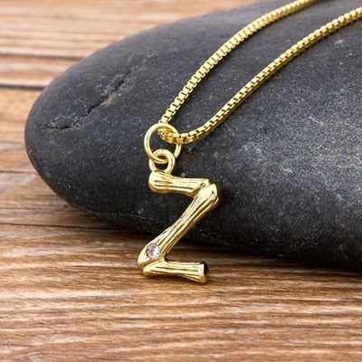 Metal Bamboo Necklace with Initial Z for Women and Men in Gold Color
