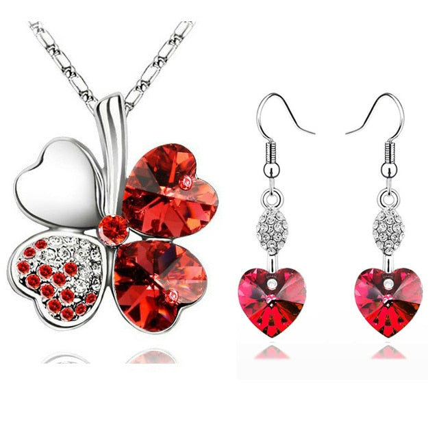 Fashion Jewelry Lucky Clovers Crystal Jewelry Set for Women as Gift Costume Accessories