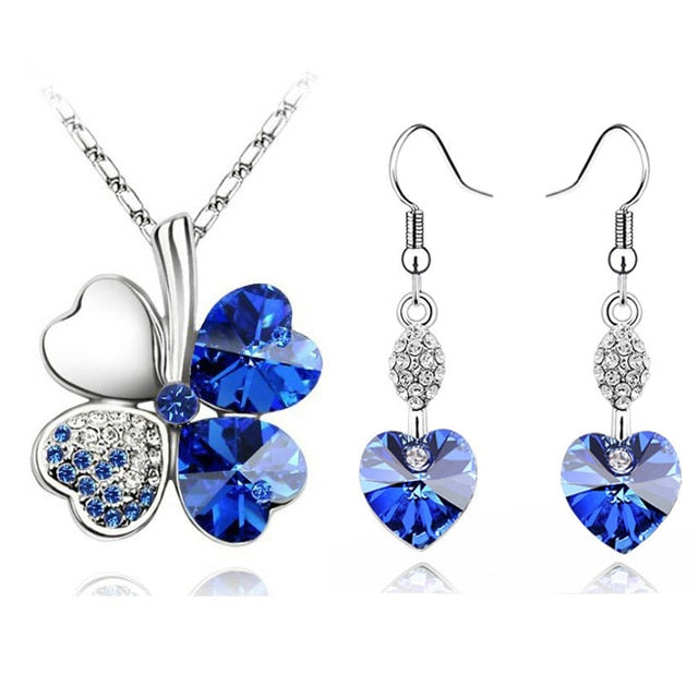 Fashion Jewelry Lucky Clovers Crystal Jewelry Set for Women as Gift Costume Accessories
