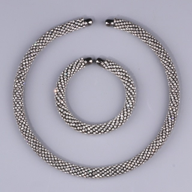 Wedding Jewelry Maxi Crystal Collar Necklace Jewelry Set for Women with Rhinestone