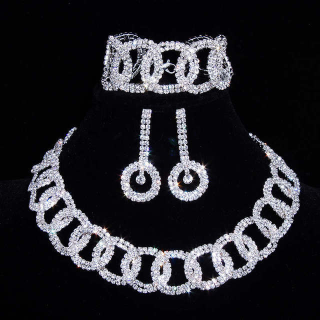 Wedding Jewelry Classic Crystal Jewelry Set for Bride with Rhinestone in Silver Color