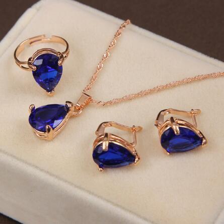 Wedding Jewelry Luxury Blue Marquise Cut Crystal Jewelry Set  in Gold Color
