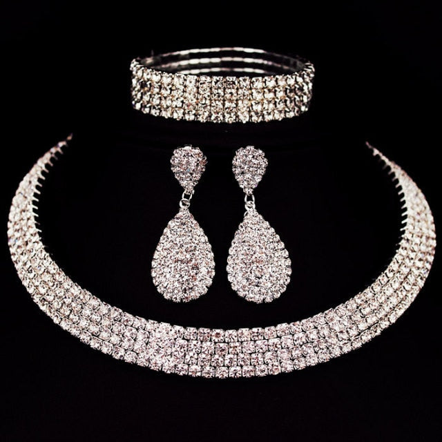 Wedding Jewelry Classic Crystal Jewelry Set for Bride with Rhinestones