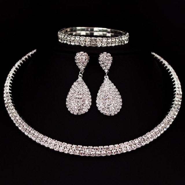 Wedding Jewelry Classic Crystal Jewelry Set for Bride with Rhinestones