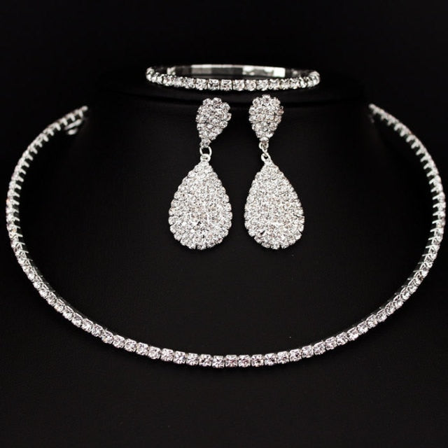 Wedding Jewelry Classic Crystal Jewelry Set for Bride with Rhinestones
