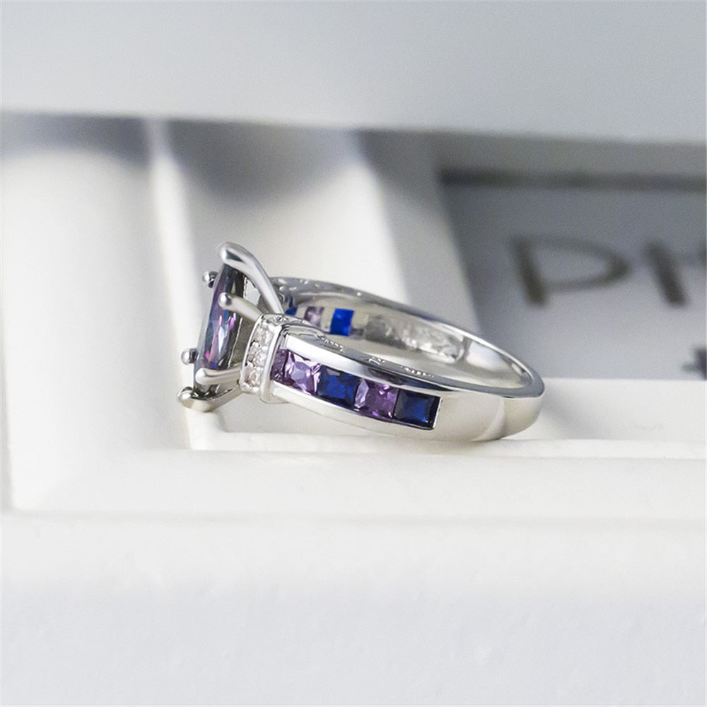 Fashion Jewelry Marquise Cut Purple Zircon Cocktail Rings for Women in Silver Color