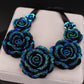 Fashion Jewelry Big Blue Resin Flower Necklaces and Earrings Jewelry Set for Women