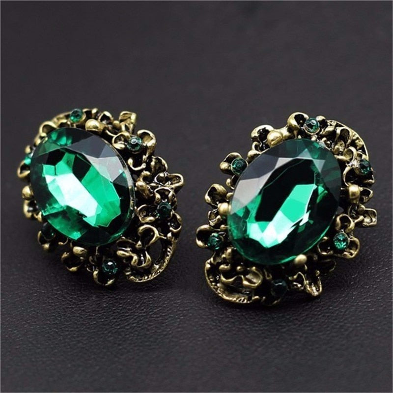 Wedding Jewelry Vintage Green Oval Cut Crystal Jewelry Set for Bridal