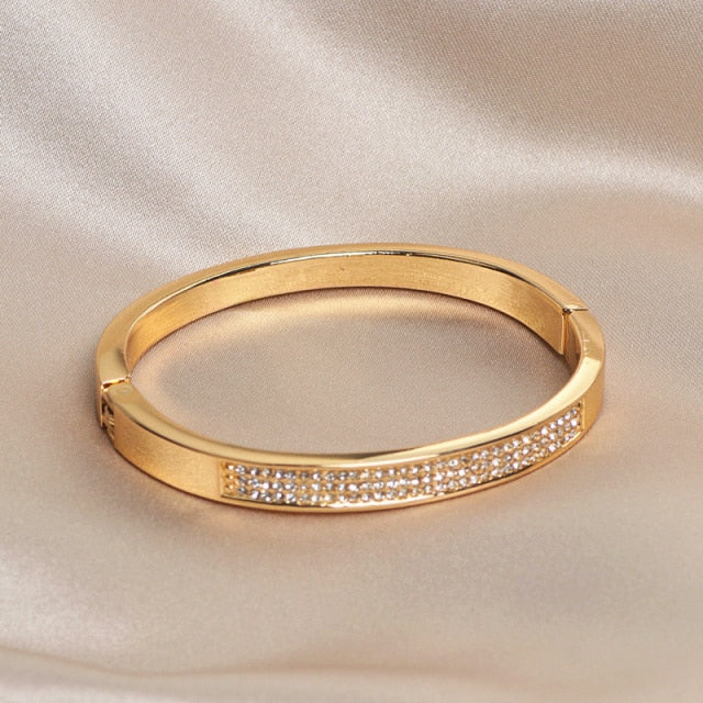 Trendy Jewelry Elegant Classic Crystal Cuff Bangle Bracelet for Women with Zircon in Gold Color