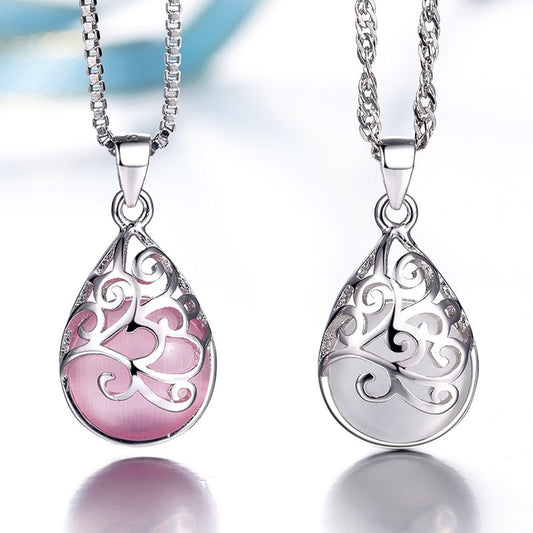 Fashion Jewelry Moonlight Cat's Eye Pendants Necklace for Women in 925 Sterling Silver
