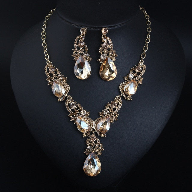 Wedding Jewelry Romantic Geometric Crystal Jewelry Set for Bridal Statement Accessories