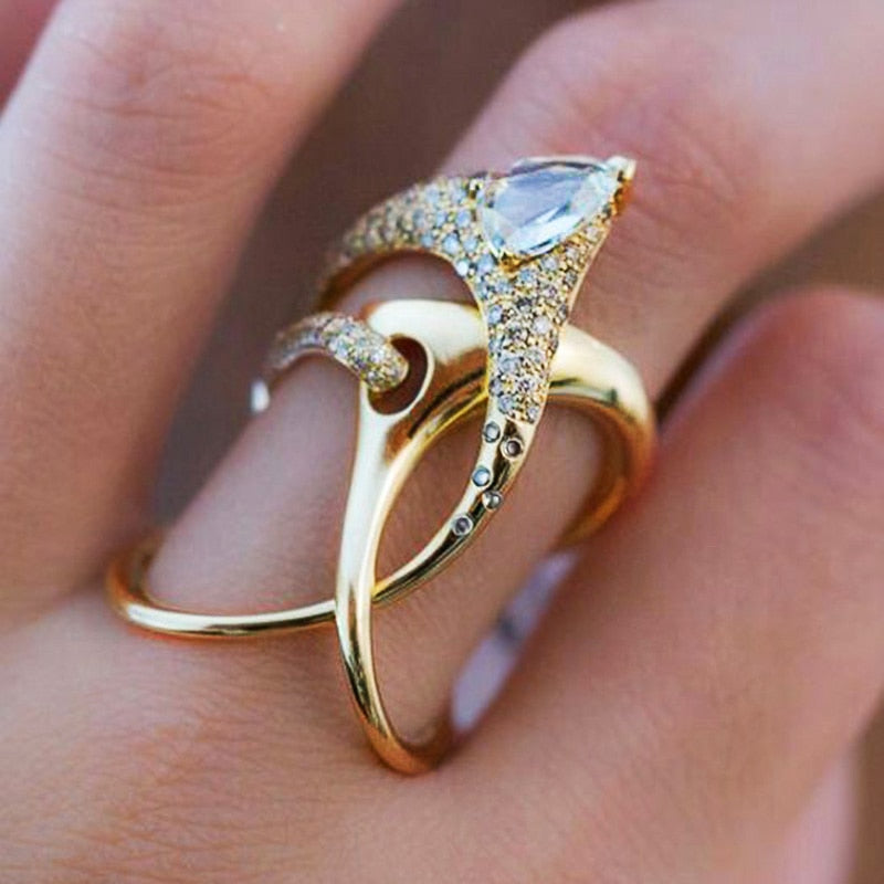 Trendy Jewelry Irregular Magical Witch Ring for Women with  Zircon in Gold Color