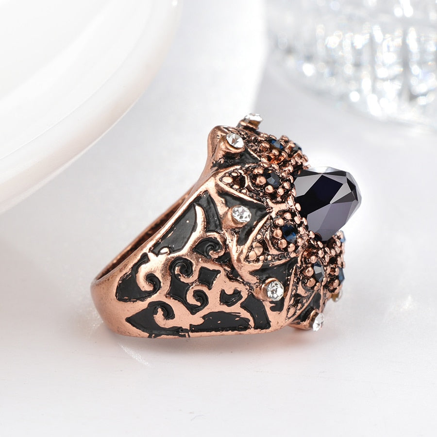 Vintage Jewelry Flower Rings For Women with Zircon in Gold Color