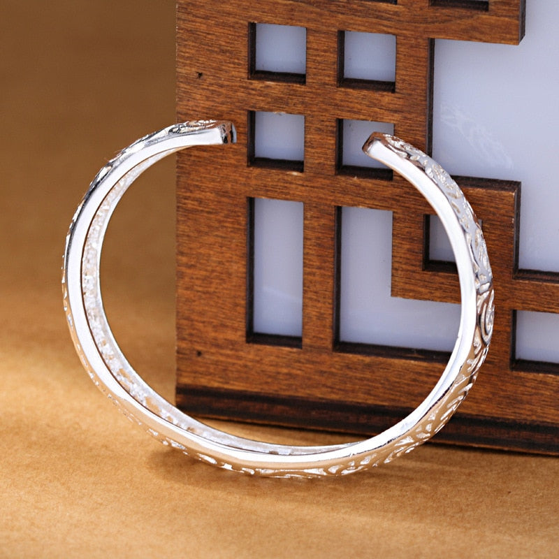 Vintage Jewelry Hollow Flower Bangle Bracelet for Women  in 925 Sterling Silver