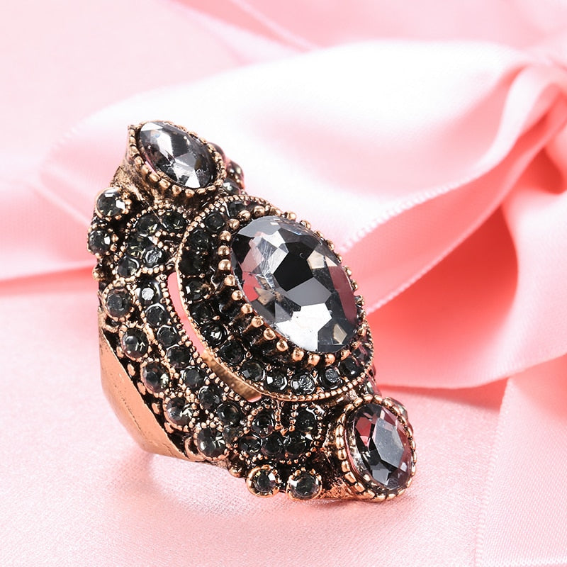 Vintage Jewelry Gray Crystal Rings For Women with Zircon in Gold Color