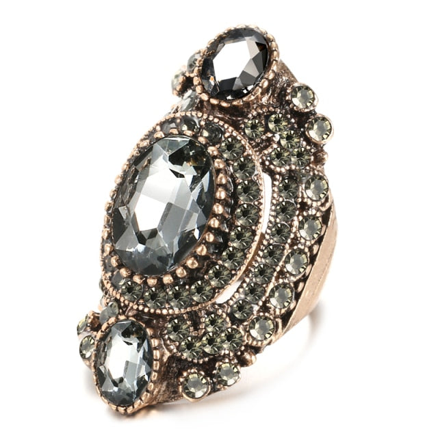 Vintage Jewelry Gray Crystal Rings For Women with Zircon in Gold Color