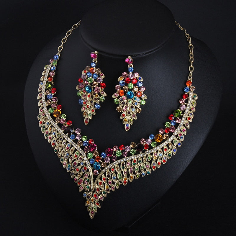 Wedding Jewelry Luxury Palace Colorful Crystal Jewelry Set for Bridal Statement Accessories