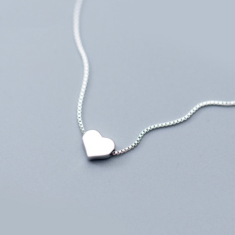 Korean Jewelry Cute Simple Heart Pendants Necklace for Women in 925 Sterling Silver