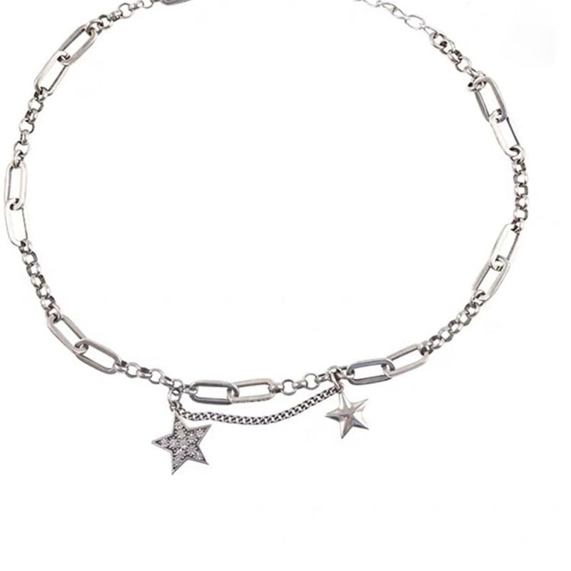 Punk Jewelry Stars Sweater Chain Necklace for Women in 925 Sterling Silver