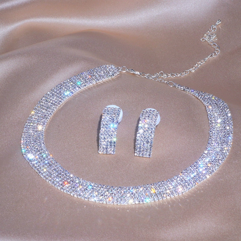 Wedding Jewelry Luxury Classic Crystal Jewelry Set for Bride with Rhinestones