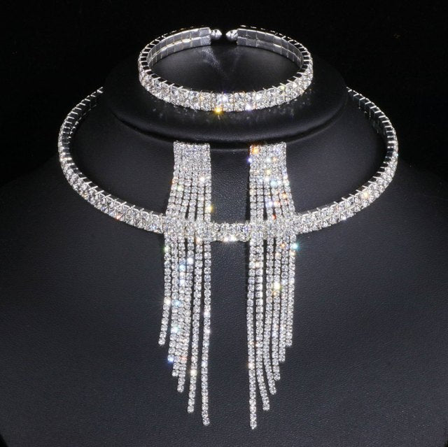 Wedding Jewelry Elegant Tassel Jewelry Set for Bride with Rhinestones