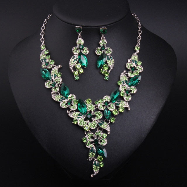 Wedding Jewelry Romantic Clover Leaf Crystal Jewelry Set for Bridal Statement Accessories