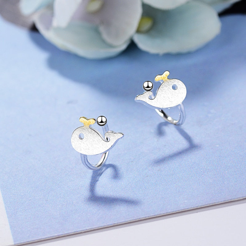 Korean Jewelry Simple Cute Little Whale Jewelry Set for Her in 925 Sterling Silver