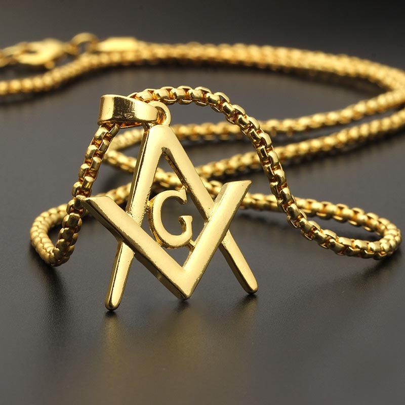 Hip Hop Jewelry Masonic Logo Pendant Necklace for Women Men in Gold Color