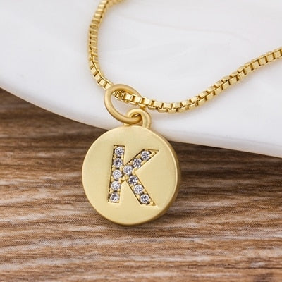 Charm Personal Pendant Necklace with Initial A-Z Zircon in Gold Color
