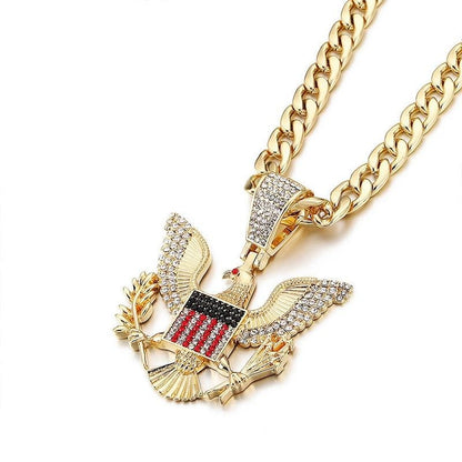 Hip Hop Jewelry Eagle Pendants Necklaces with Zircon in Gold Color