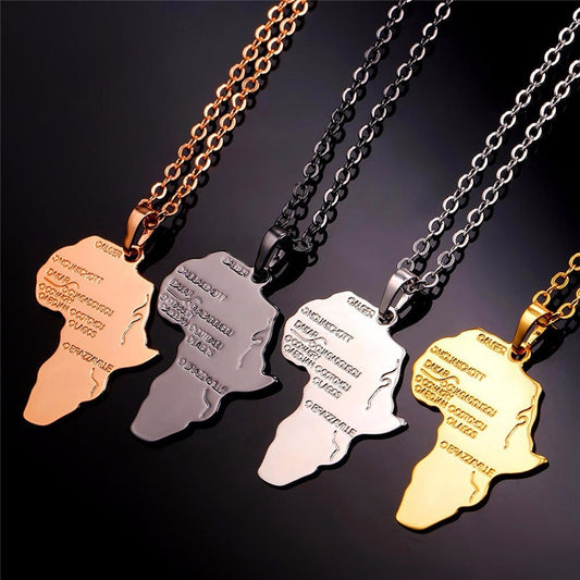 Trendy Africa Map Shape Pendant Necklace for Women and Men in Gold Color