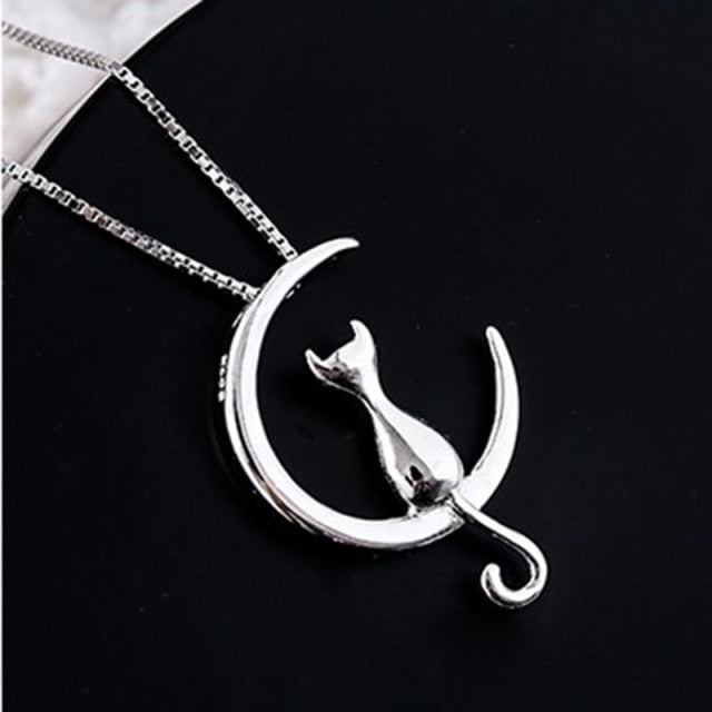 Fashion Jewelry Moon Cat Necklace for Women in 925 Sterling Silver