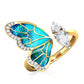 Fashion Jewelry Blue Wing Open Rings for Women with Crystal and Zircon in Gold Color