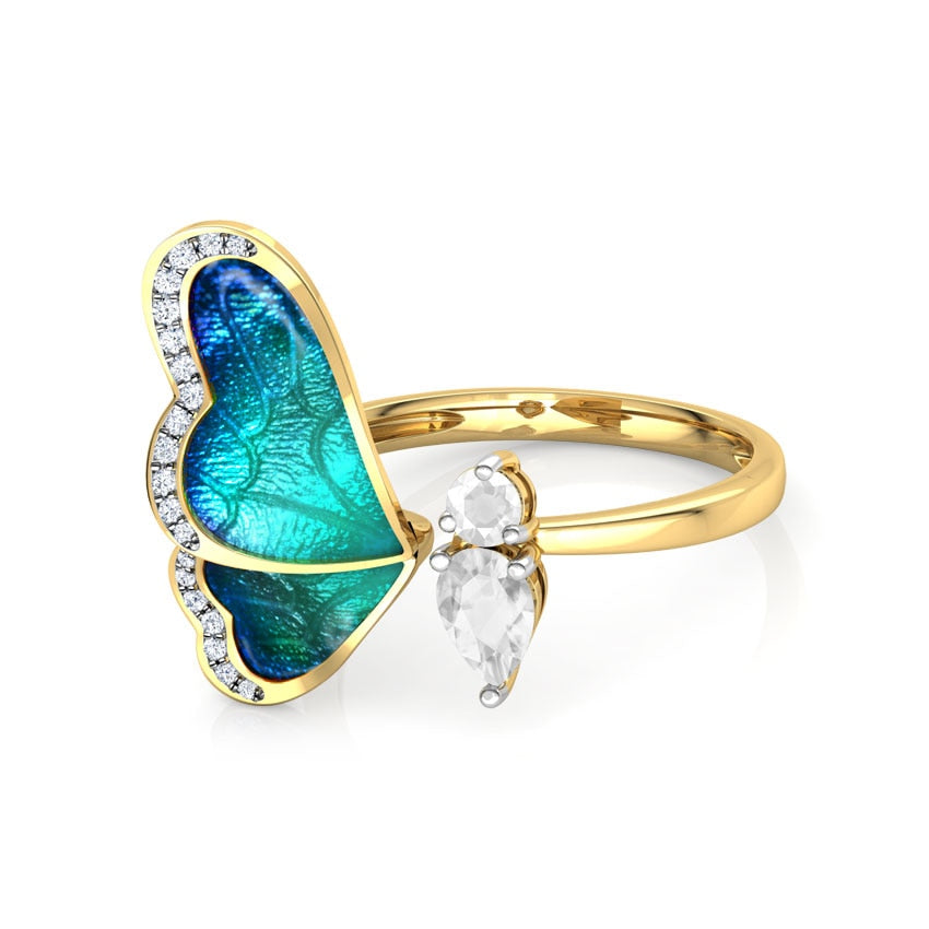 Fashion Jewelry Blue Wing Open Rings for Women with Crystal and Zircon in Gold Color