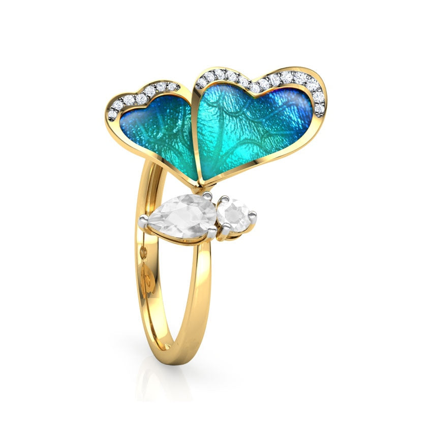 Fashion Jewelry Blue Wing Open Rings for Women with Crystal and Zircon in Gold Color