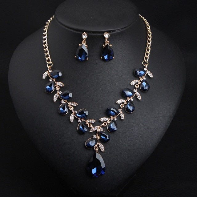 Trendy Jewelry Delicate Green Leaf Crystal Jewelry Set for Women Costume Accessories