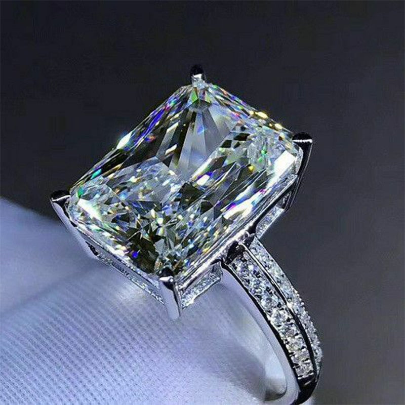 Luxury Jewelry Big Square Radiant Cut Zircon Engagement Ring for Women in Silver Color