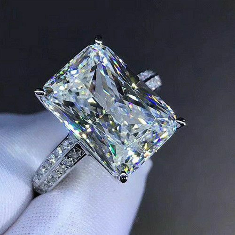 Luxury Jewelry Big Square Radiant Cut Zircon Engagement Ring for Women in Silver Color