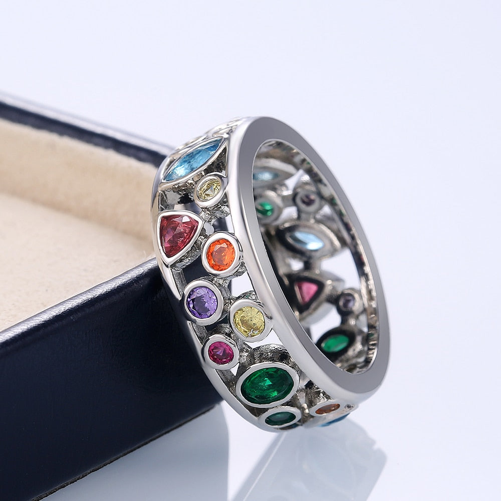 Trendy Jewelry Hollow Out Geometric Stone Rings for Women in Silver Color