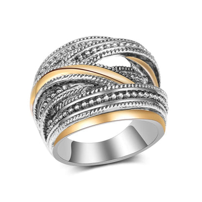 Fashion Jewelry Milgrain Design Cross Puzzle Ring for Women  in Silver Color